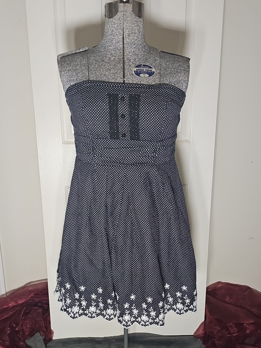 Speechless Black White Polka Dot Cotton Strapless Eyelet Crinoline Dress Size 9